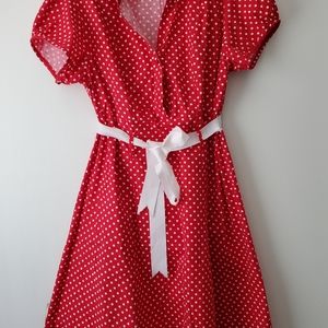Red cotton polka dot dress large extra large